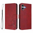 For iPhone 16 Plus Litter Panda Embossing RFID Leather Phone Case with Lanyard(Wine Red) - 2
