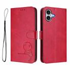 For iPhone 16 Plus Litter Panda Embossing RFID Leather Phone Case with Lanyard(Rose Red) - 2