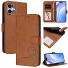 For iPhone 16 Plus Litter Panda Embossing RFID Leather Phone Case with Lanyard(Brown) - 1