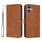For iPhone 16 Plus Litter Panda Embossing RFID Leather Phone Case with Lanyard(Brown) - 2