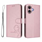 For iPhone 16 Litter Panda Embossing RFID Leather Phone Case with Lanyard(Pink) - 2