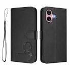 For iPhone 16 Litter Panda Embossing RFID Leather Phone Case with Lanyard(Black) - 2