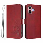 For iPhone 16 Litter Panda Embossing RFID Leather Phone Case with Lanyard(Wine Red) - 2