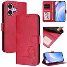 For iPhone 16 Litter Panda Embossing RFID Leather Phone Case with Lanyard(Rose Red) - 1