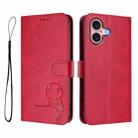 For iPhone 16 Litter Panda Embossing RFID Leather Phone Case with Lanyard(Rose Red) - 2