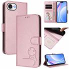 For iPhone 16e Litter Panda Embossing RFID Leather Phone Case with Lanyard(Pink) - 1