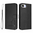 For iPhone 16e Litter Panda Embossing RFID Leather Phone Case with Lanyard(Black) - 2