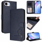 For iPhone 16e Litter Panda Embossing RFID Leather Phone Case with Lanyard(Blue) - 1