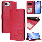 For iPhone 16e Litter Panda Embossing RFID Leather Phone Case with Lanyard(Rose Red) - 1