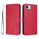For iPhone 16e Litter Panda Embossing RFID Leather Phone Case with Lanyard(Rose Red) - 2