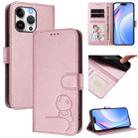 For iPhone 15 Pro Max Litter Panda Embossing RFID Leather Phone Case with Lanyard(Pink) - 1