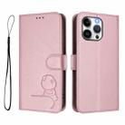 For iPhone 15 Pro Max Litter Panda Embossing RFID Leather Phone Case with Lanyard(Pink) - 2
