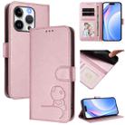 For iPhone 15 Pro Litter Panda Embossing RFID Leather Phone Case with Lanyard(Pink) - 1