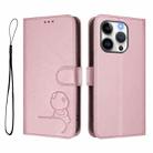For iPhone 15 Pro Litter Panda Embossing RFID Leather Phone Case with Lanyard(Pink) - 2