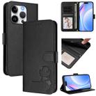 For iPhone 15 Pro Litter Panda Embossing RFID Leather Phone Case with Lanyard(Black) - 1