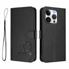 For iPhone 15 Pro Litter Panda Embossing RFID Leather Phone Case with Lanyard(Black) - 2