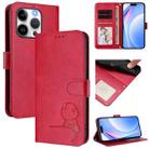 For iPhone 15 Pro Litter Panda Embossing RFID Leather Phone Case with Lanyard(Rose Red) - 1