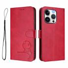 For iPhone 15 Pro Litter Panda Embossing RFID Leather Phone Case with Lanyard(Rose Red) - 2