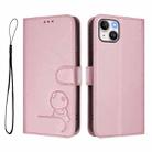 For iPhone 15 Plus Litter Panda Embossing RFID Leather Phone Case with Lanyard(Pink) - 2