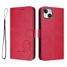 For iPhone 15 Plus Litter Panda Embossing RFID Leather Phone Case with Lanyard(Rose Red) - 2
