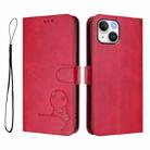 For iPhone 15 Litter Panda Embossing RFID Leather Phone Case with Lanyard(Rose Red) - 2