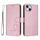 For iPhone 14 Plus Litter Panda Embossing RFID Leather Phone Case with Lanyard(Pink) - 2