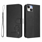 For iPhone 14 Plus Litter Panda Embossing RFID Leather Phone Case with Lanyard(Black) - 2