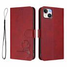 For iPhone 14 Plus Litter Panda Embossing RFID Leather Phone Case with Lanyard(Wine Red) - 2