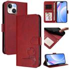 For iPhone 14 / 13 Litter Panda Embossing RFID Leather Phone Case with Lanyard(Wine Red) - 1