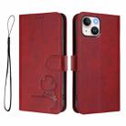 For iPhone 14 / 13 Litter Panda Embossing RFID Leather Phone Case with Lanyard(Wine Red) - 2
