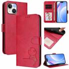 For iPhone 14 / 13 Litter Panda Embossing RFID Leather Phone Case with Lanyard(Rose Red) - 1