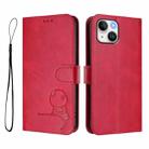 For iPhone 14 / 13 Litter Panda Embossing RFID Leather Phone Case with Lanyard(Rose Red) - 2