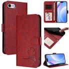 For iPhone SE 2022 / 2020 / 8 / 7 Litter Panda Embossing RFID Leather Phone Case with Lanyard(Wine Red) - 1