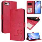 For iPhone SE 2022 / 2020 / 8 / 7 Litter Panda Embossing RFID Leather Phone Case with Lanyard(Rose Red) - 1