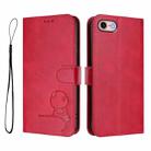For iPhone SE 2022 / 2020 / 8 / 7 Litter Panda Embossing RFID Leather Phone Case with Lanyard(Rose Red) - 2