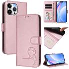 For iPhone 13 Pro Max Litter Panda Embossing RFID Leather Phone Case with Lanyard(Pink) - 1