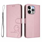 For iPhone 13 Pro Litter Panda Embossing RFID Leather Phone Case with Lanyard(Pink) - 2