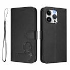 For iPhone 13 Pro Litter Panda Embossing RFID Leather Phone Case with Lanyard(Black) - 2