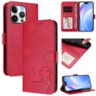 For iPhone 13 Pro Litter Panda Embossing RFID Leather Phone Case with Lanyard(Rose Red) - 1
