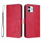 For iPhone 12 / 12 Pro Litter Panda Embossing RFID Leather Phone Case with Lanyard(Rose Red) - 2