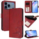 For iPhone 17 Pro Max Litter Panda Embossing RFID Leather Phone Case with Lanyard(Wine Red) - 1