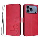 For iPhone 17 Pro Max Litter Panda Embossing RFID Leather Phone Case with Lanyard(Rose Red) - 2