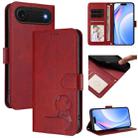 For iPhone 17 Air Litter Panda Embossing RFID Leather Phone Case with Lanyard(Wine Red) - 1
