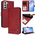 For Samsung Galaxy S21 5G Litter Panda Embossing RFID Leather Phone Case with Lanyard(Wine Red) - 1