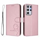 For Samsung Galaxy S21 Ultra 5G Litter Panda Embossing RFID Leather Phone Case with Lanyard(Pink) - 2