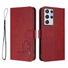 For Samsung Galaxy S21 Ultra 5G Litter Panda Embossing RFID Leather Phone Case with Lanyard(Wine Red) - 2