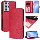 For Samsung Galaxy S21 Ultra 5G Litter Panda Embossing RFID Leather Phone Case with Lanyard(Rose Red) - 1