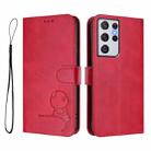 For Samsung Galaxy S21 Ultra 5G Litter Panda Embossing RFID Leather Phone Case with Lanyard(Rose Red) - 2