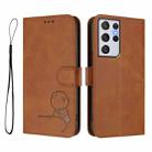 For Samsung Galaxy S21 Ultra 5G Litter Panda Embossing RFID Leather Phone Case with Lanyard(Brown) - 2