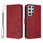 For Samsung Galaxy S22 Ultra 5G Litter Panda Embossing RFID Leather Phone Case with Lanyard(Wine Red) - 2